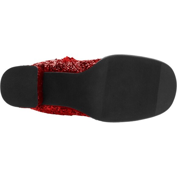 Women's Gogo-g Sparkly Red Glitter Knee High Boots with Chunky Block Heel - Picture 4 of 8